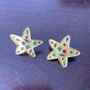 Red Green Blue Gold Star Stud Earrings